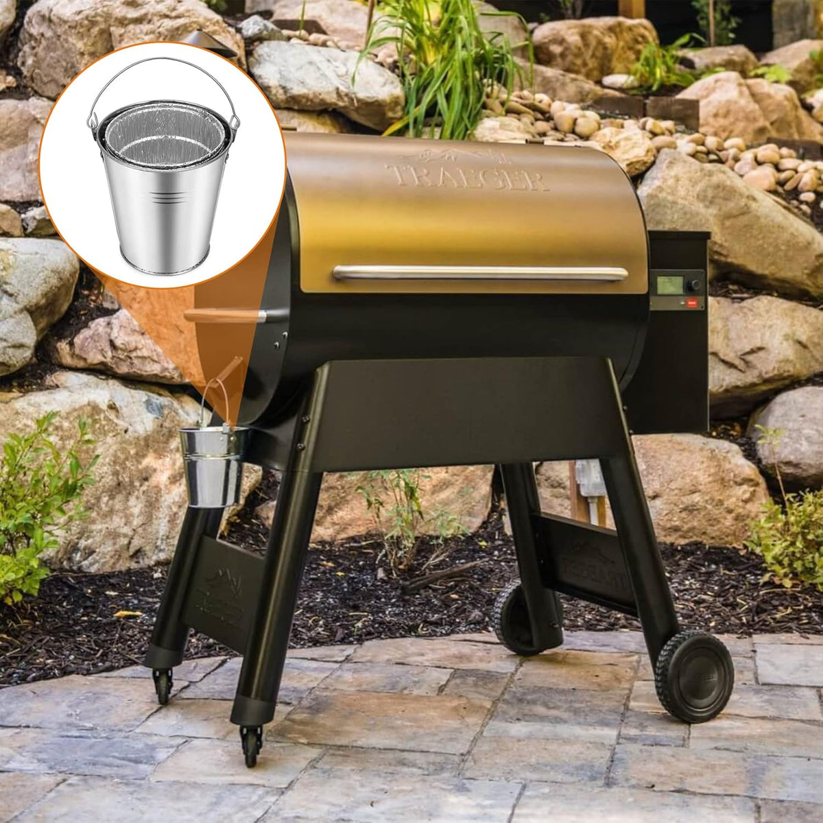 Grill Grease Drip Bucket with 10-Pack Foil Liners I431