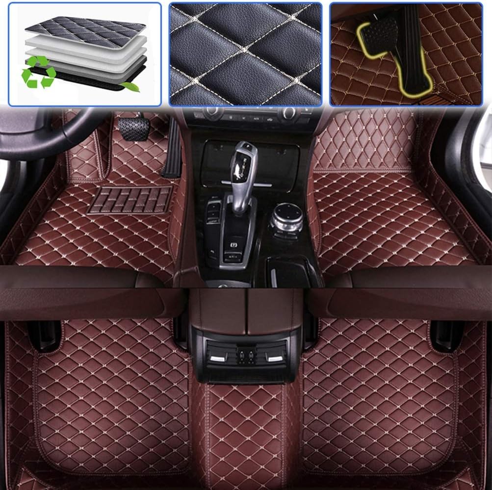 Beige Leather Car Floor Mats Front & Rear Set J369556