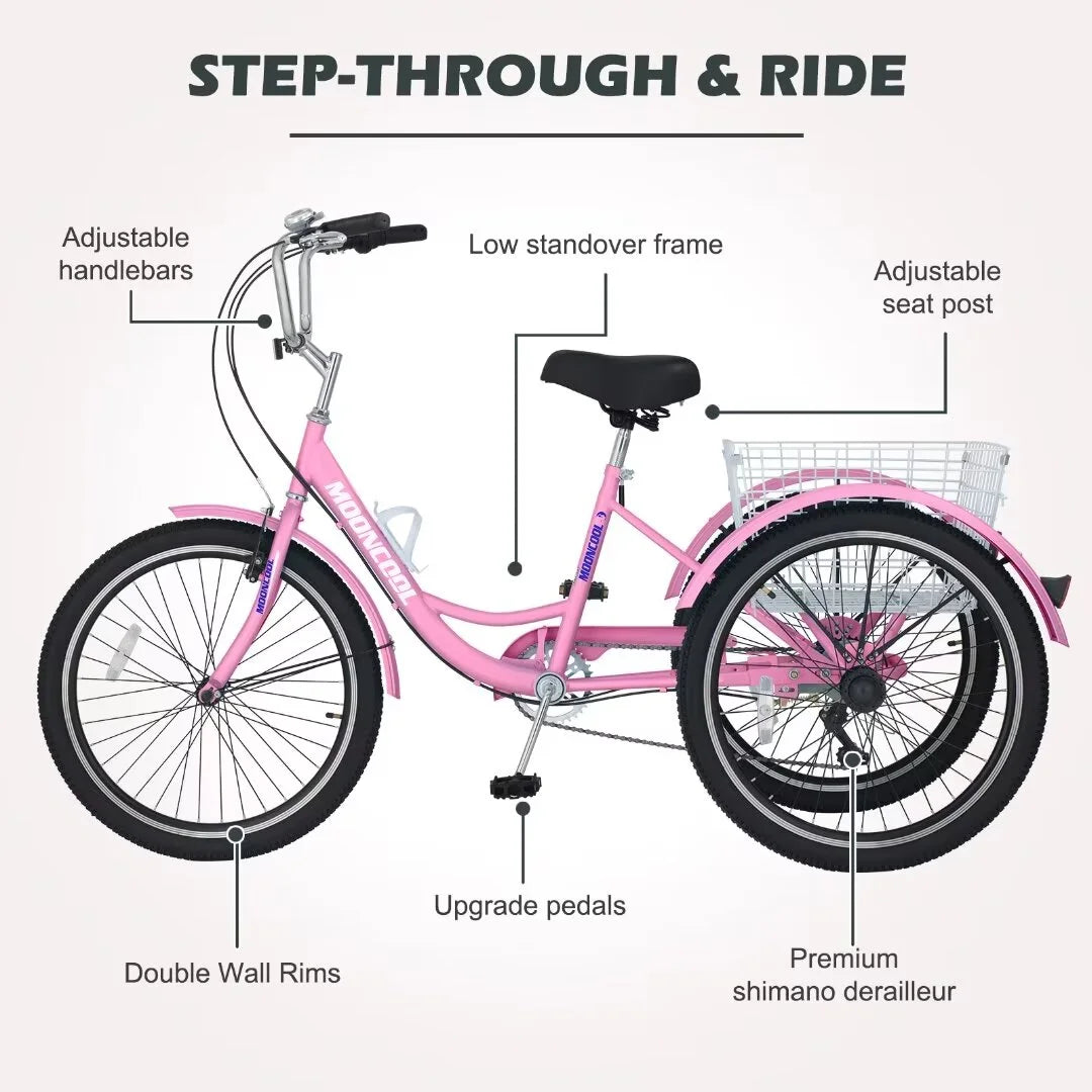 26 7 Speed Adult Tricycle with Large Basket U7389