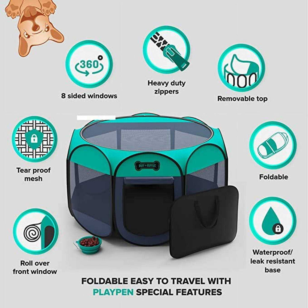 Foldable Pet Playpen with Carrying Case and Travel Bowl T889769