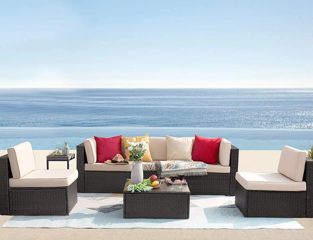 6 Pieces Wicker PE Rattan Sectional Sofa with Cushions I45822