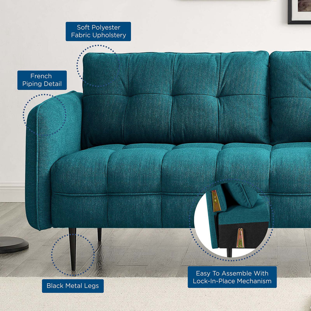 Teal Blue Tufted Fabric Sofa T374470