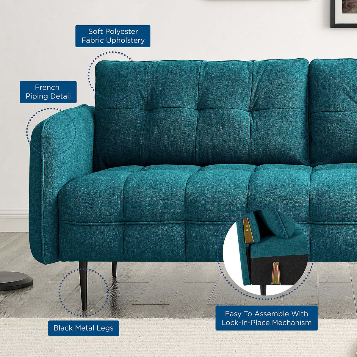 Teal Blue Tufted Fabric Sofa T374470