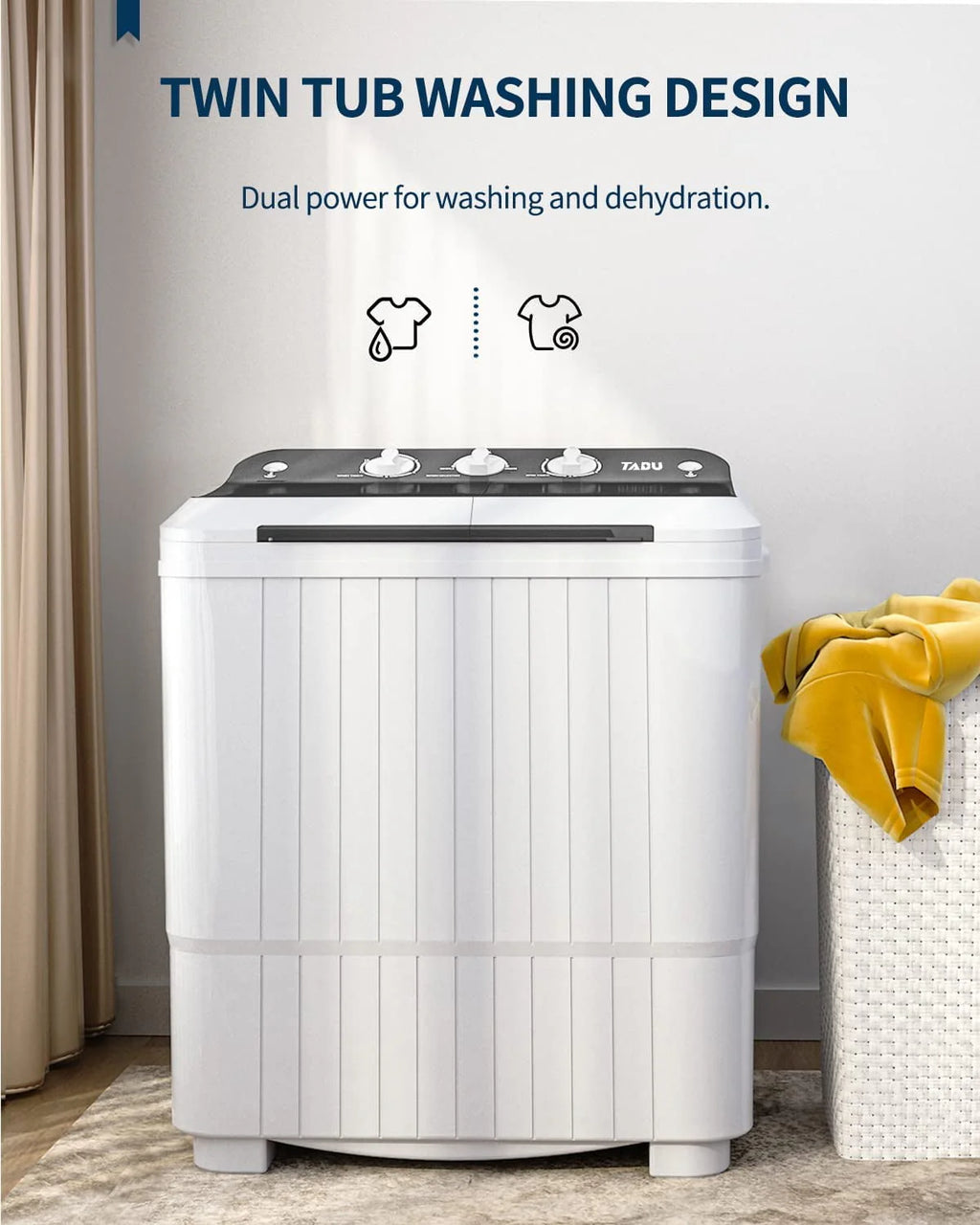 16.5lbs Compact Twin Tub Portable Washing Machine D377