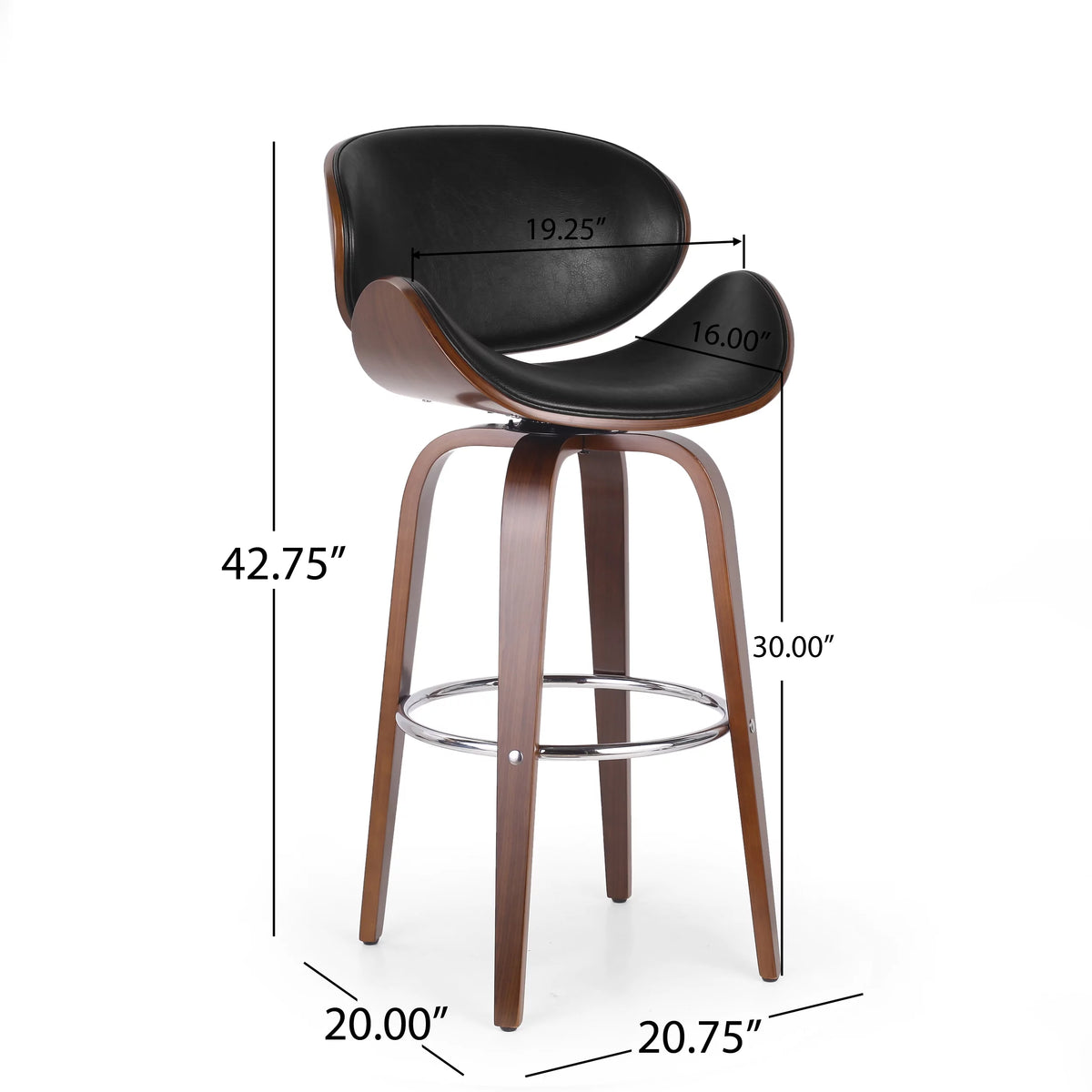 Mid Century Modern Faux Leather Wood Swivel Barstool W9005