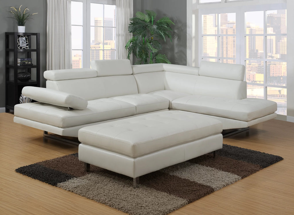 White 3-piece Bonded Leather Sectional Sofa Set N4660