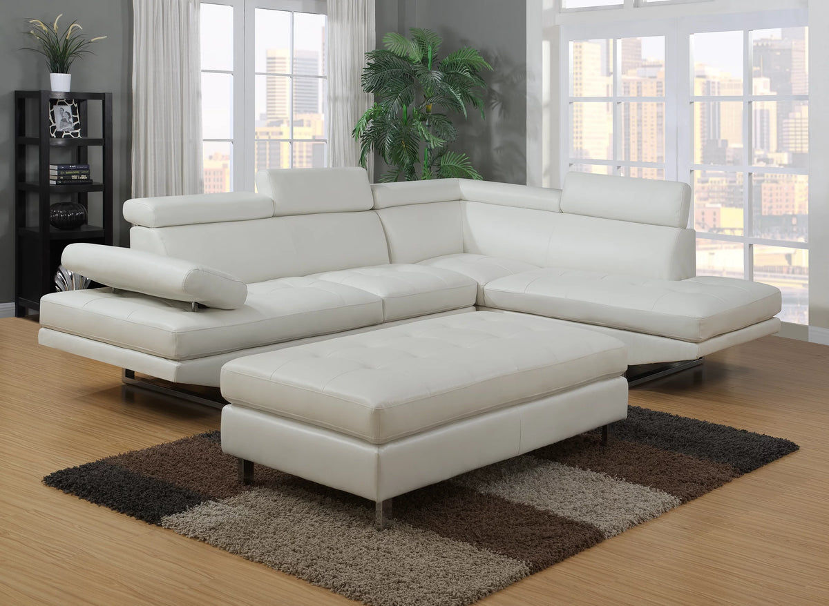 White 3-piece Bonded Leather Sectional Sofa Set N4660