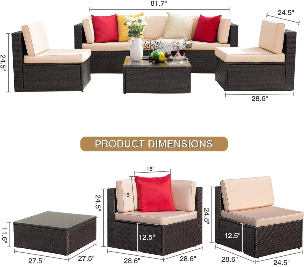 6 Pieces Wicker PE Rattan Sectional Sofa with Cushions I45822