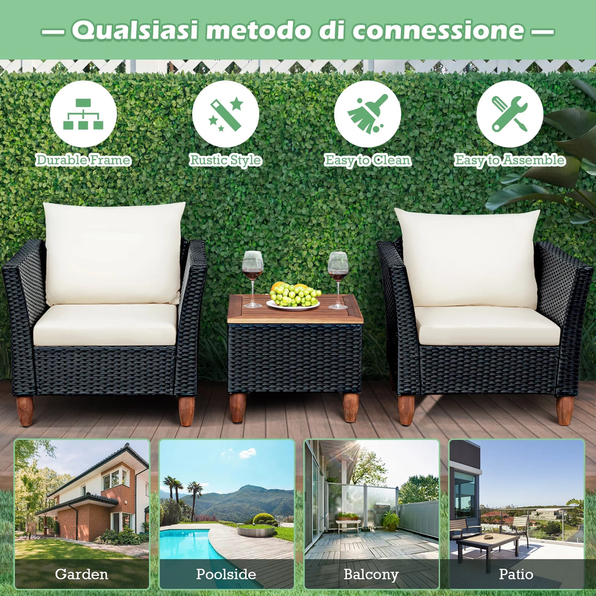 3-Piece Wicker Patio Furniture Set with Cushions & Coffee Table R707187