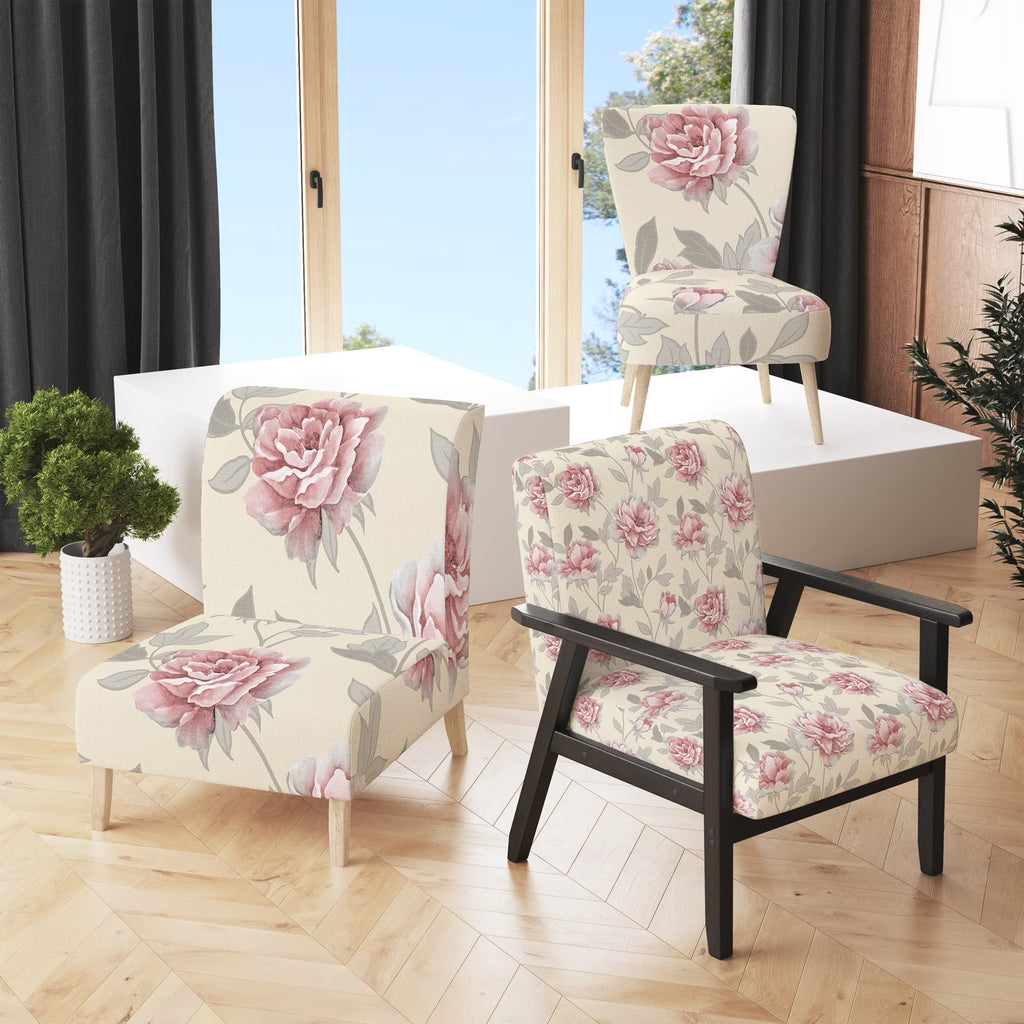 Pink Flowers and Grey Leaf Upholstered Accent Chair G525