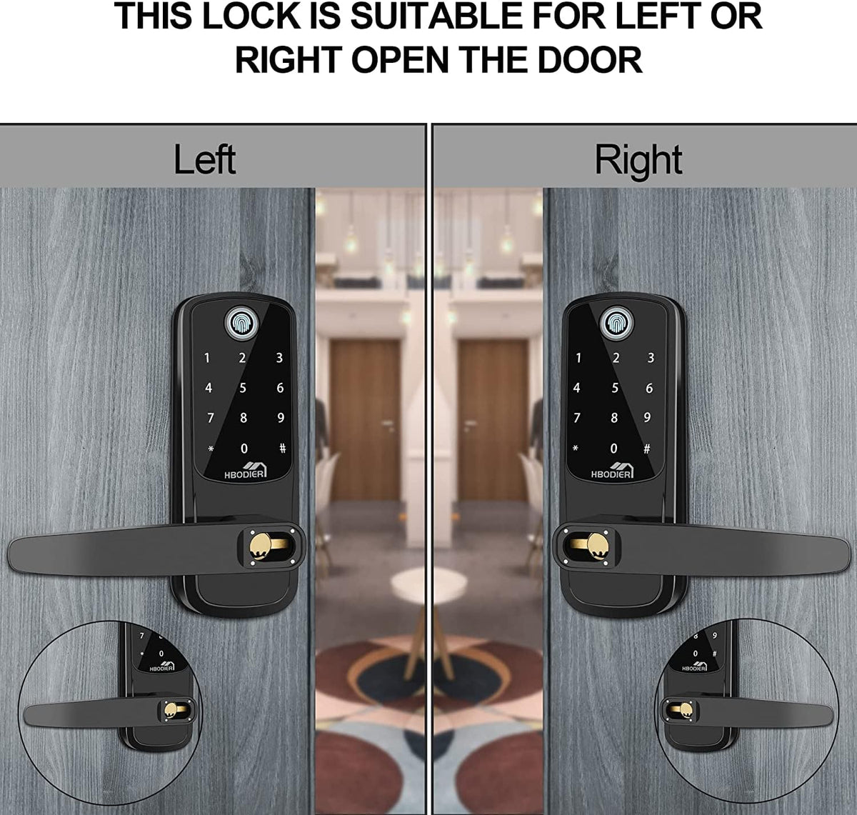 Black 5-in-1 Smart Door Lock with Keypad N1328