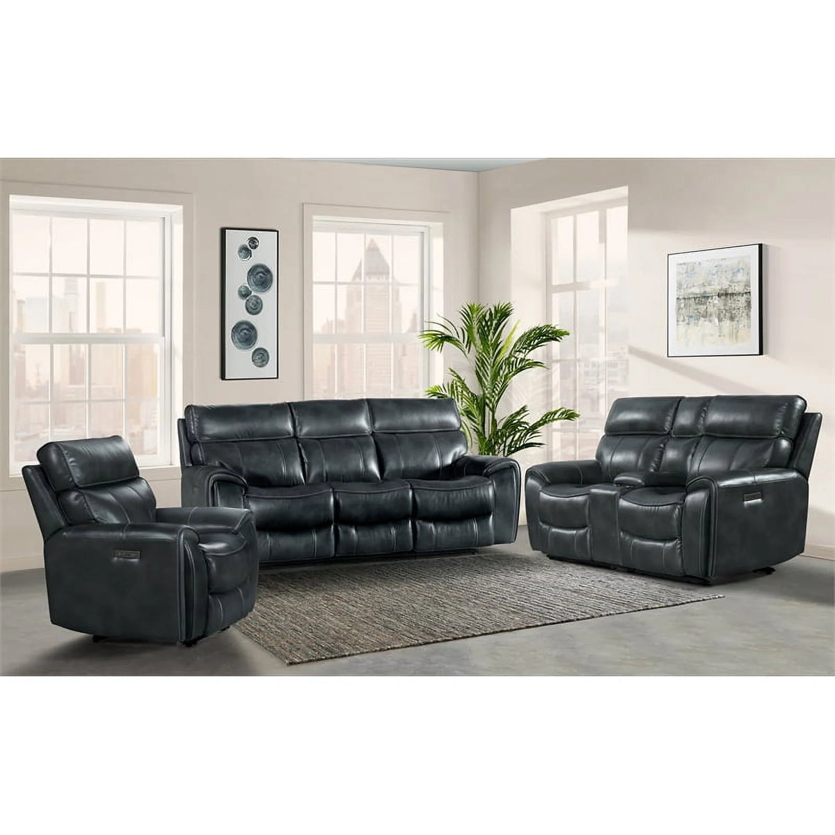 Slate Gray Faux Leather Dual-Power Recliner Sofa L979245