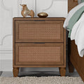 Walnut Rattan 2-Drawer Nightstand I47781