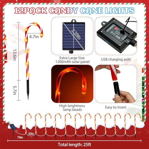 12 Pack Solar Christmas Pathway Stake Lights W1016