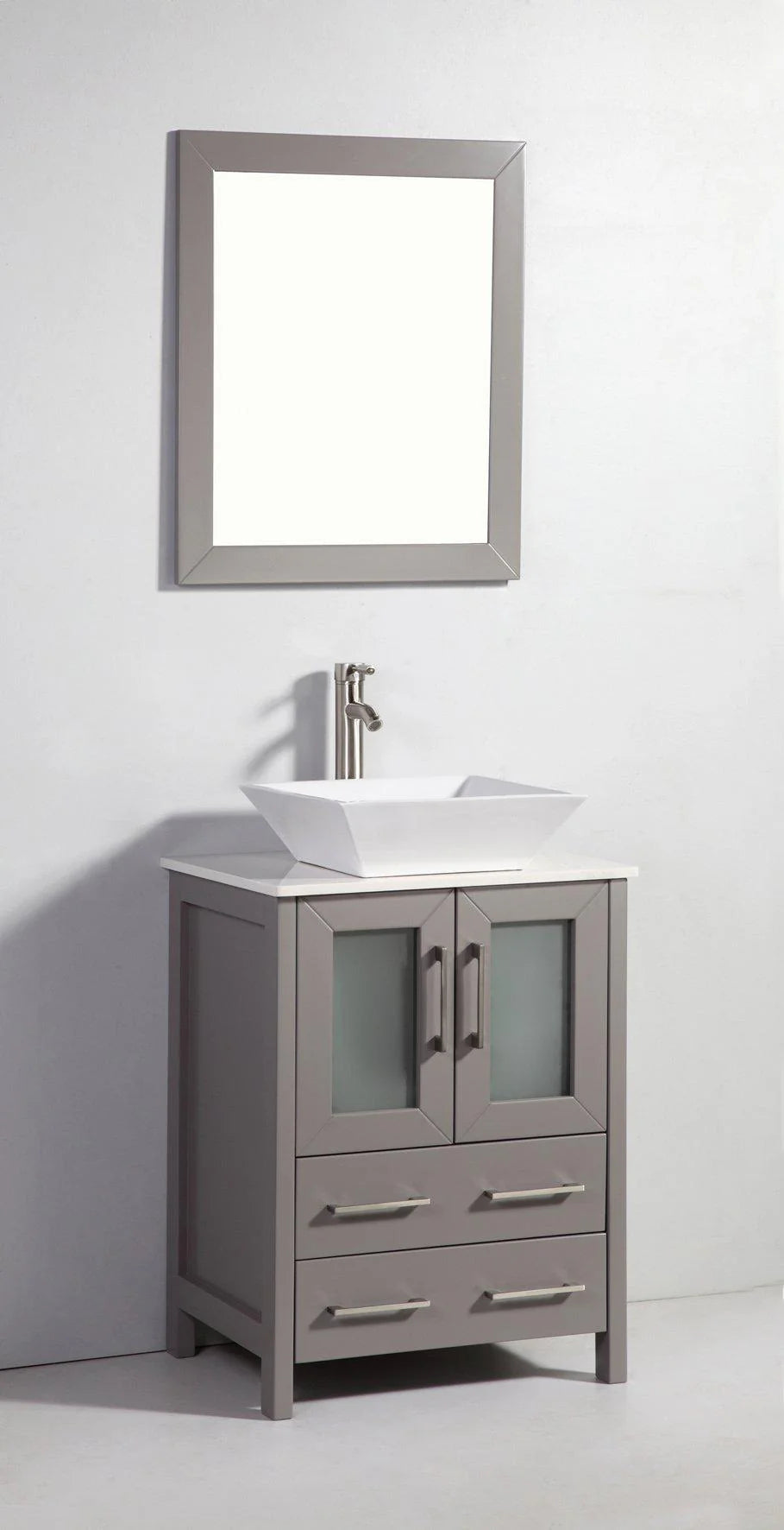 24 in. Single Sink Vanity Cabinet with Ceramic Vessel Sink & Mirror M189018