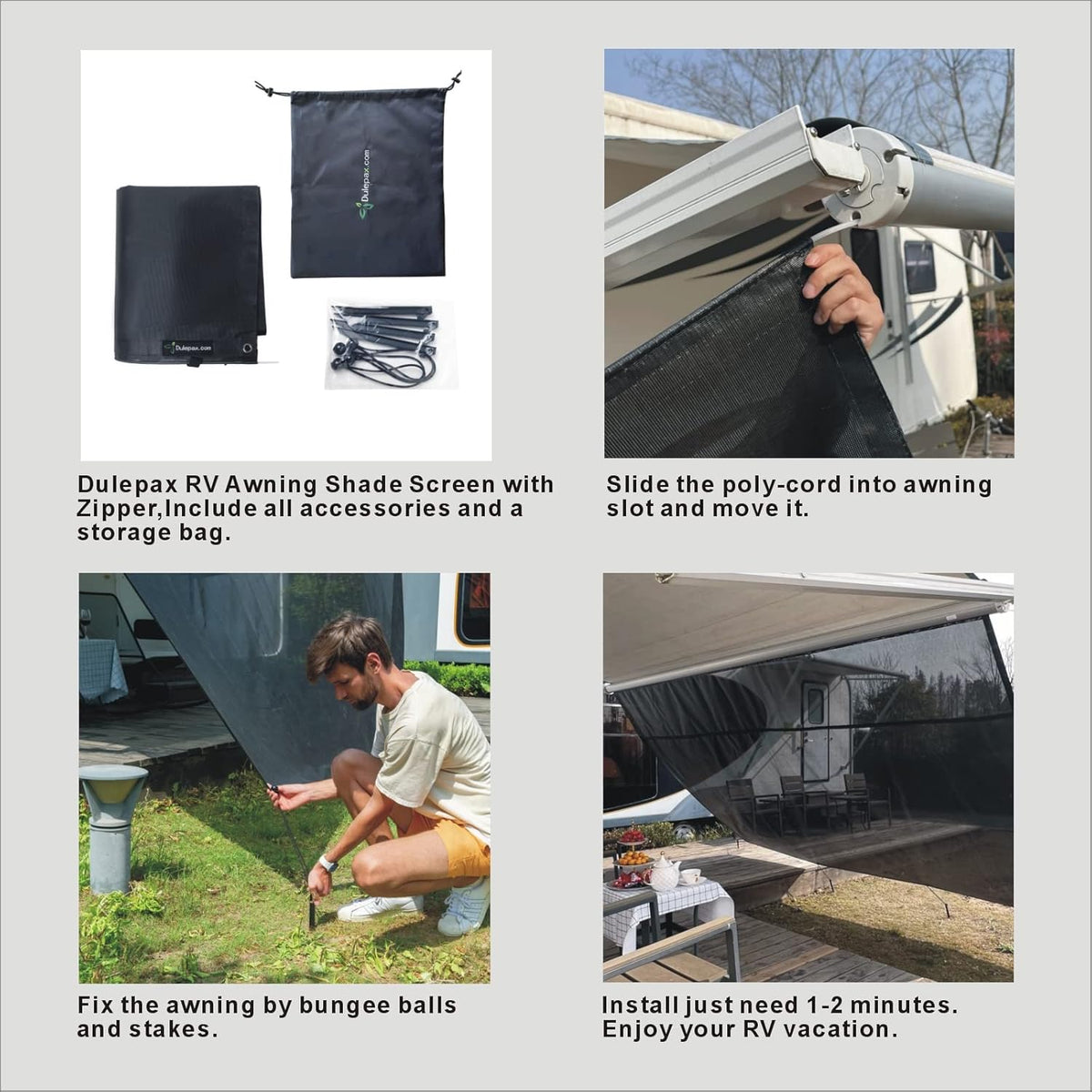 RV Awning Shade Screen with Zipper 8'X18'3'' Universal Sun Shade Screen with Complete Kits H417485
