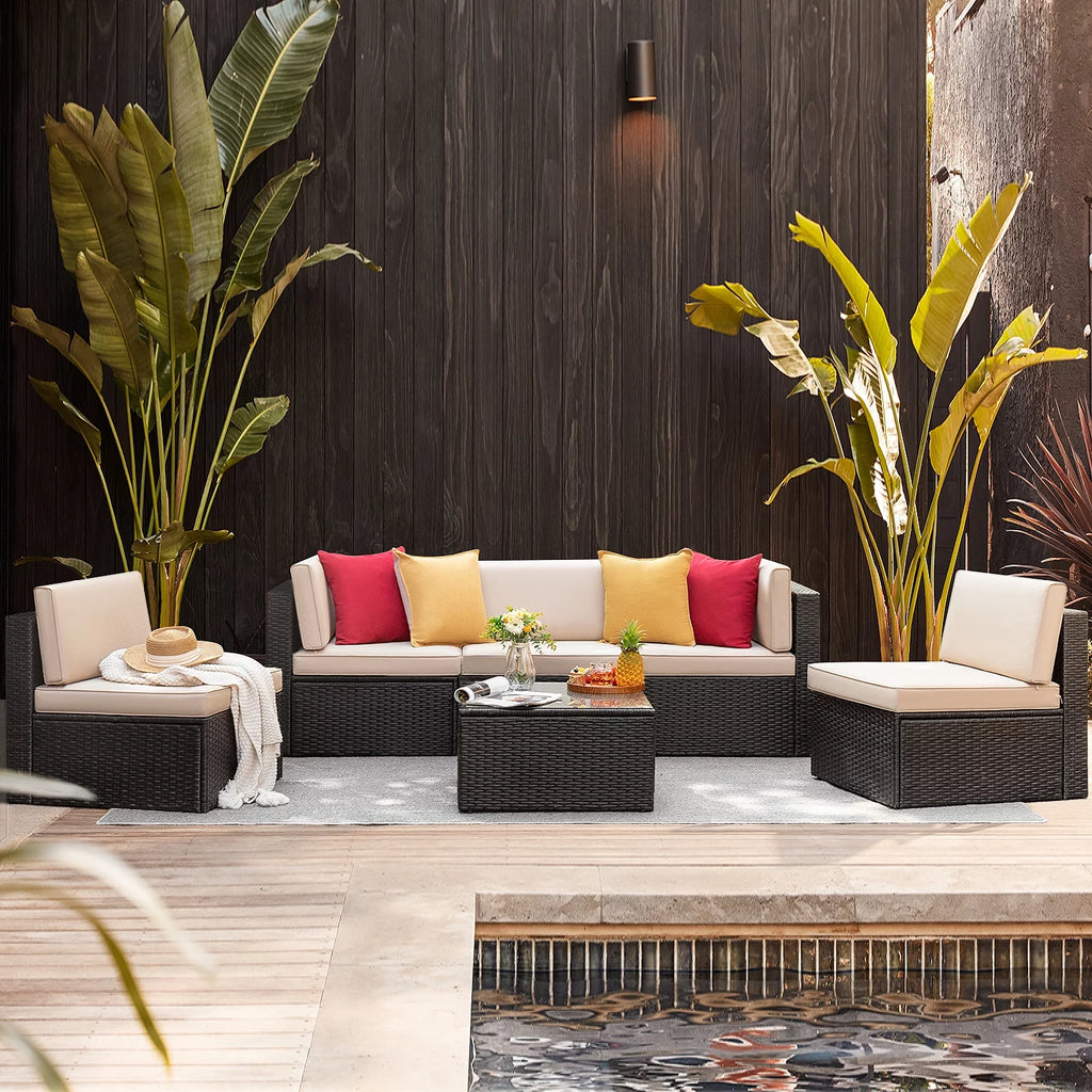 6 Pieces Wicker PE Rattan Sectional Sofa with Cushions I45822