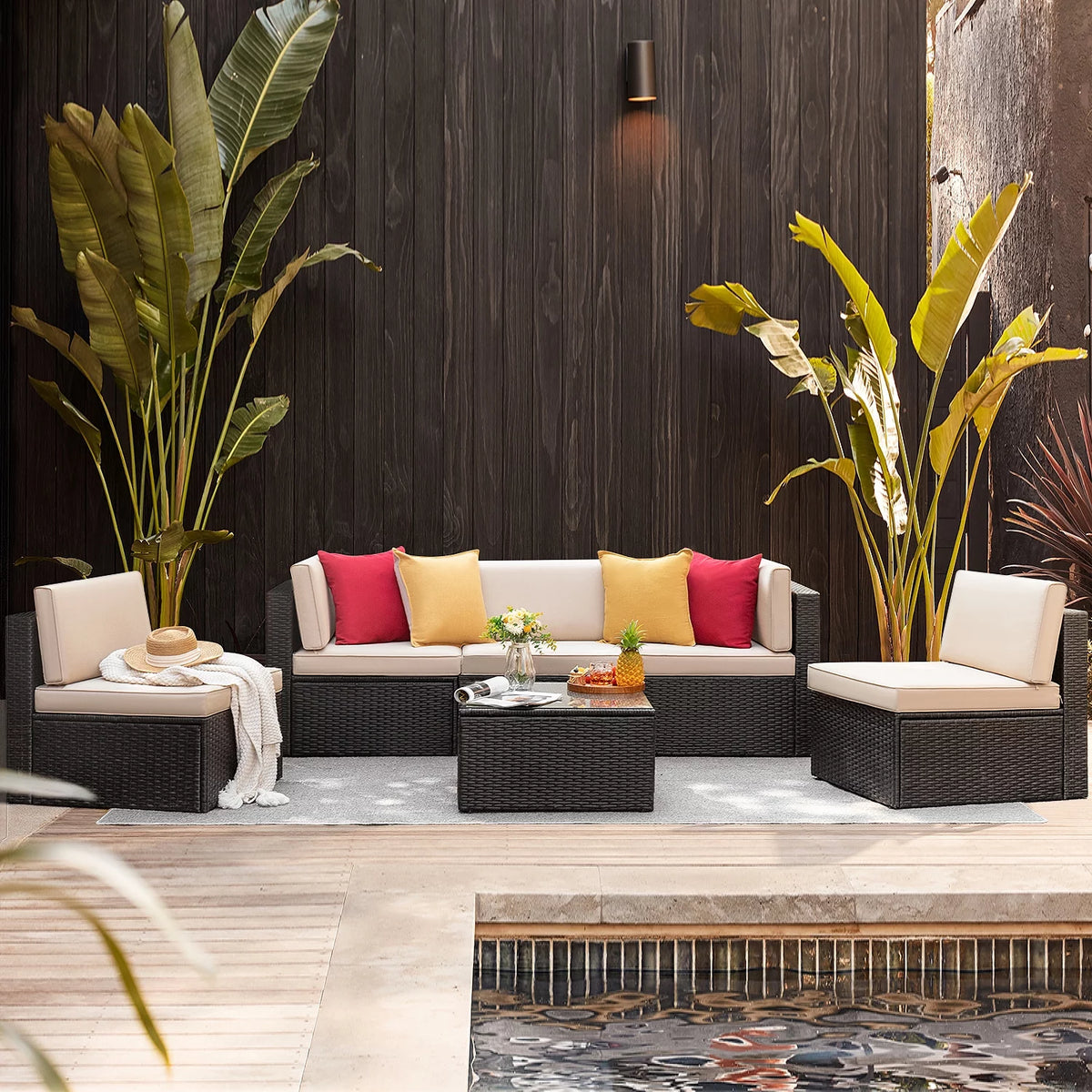 6 Pieces Wicker PE Rattan Sectional Sofa with Cushions I45822