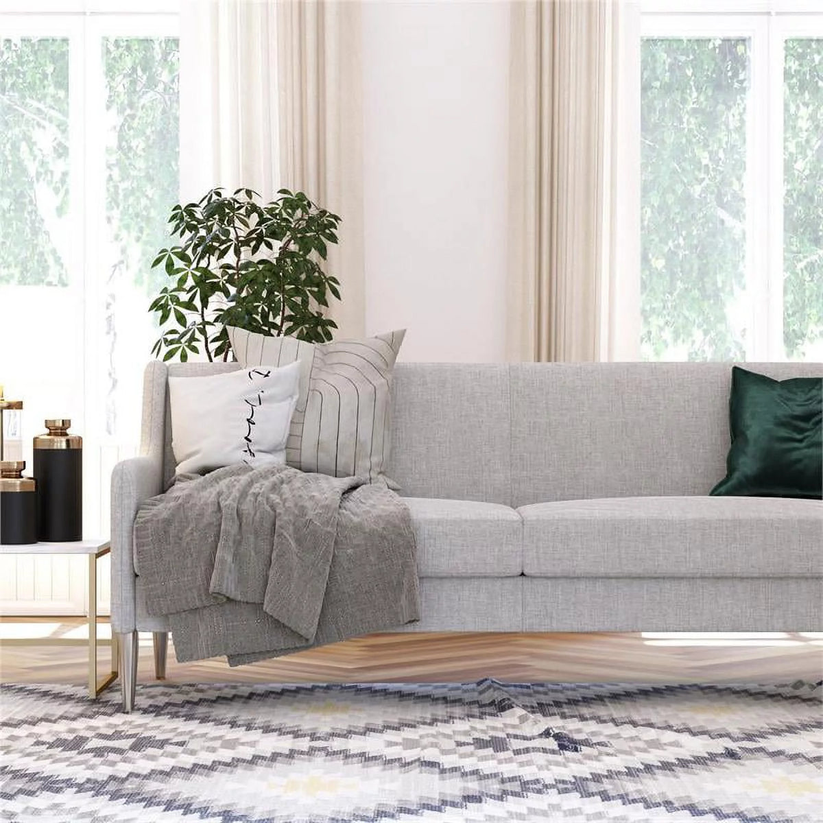 Light Gray Linen Sofa with Steel Legs L3043