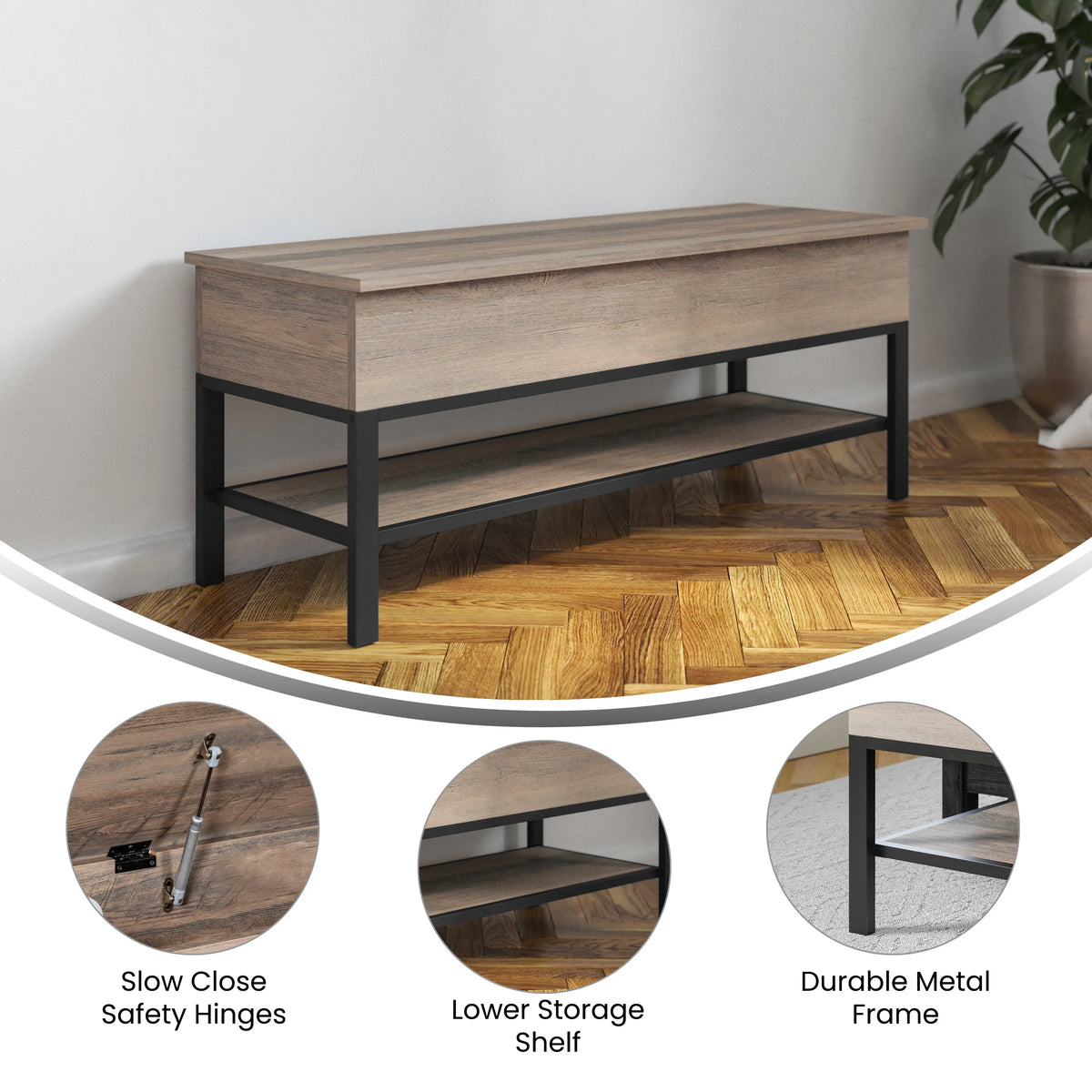 Rustic Farmhouse Entryway Bench with Storage Shelf A261