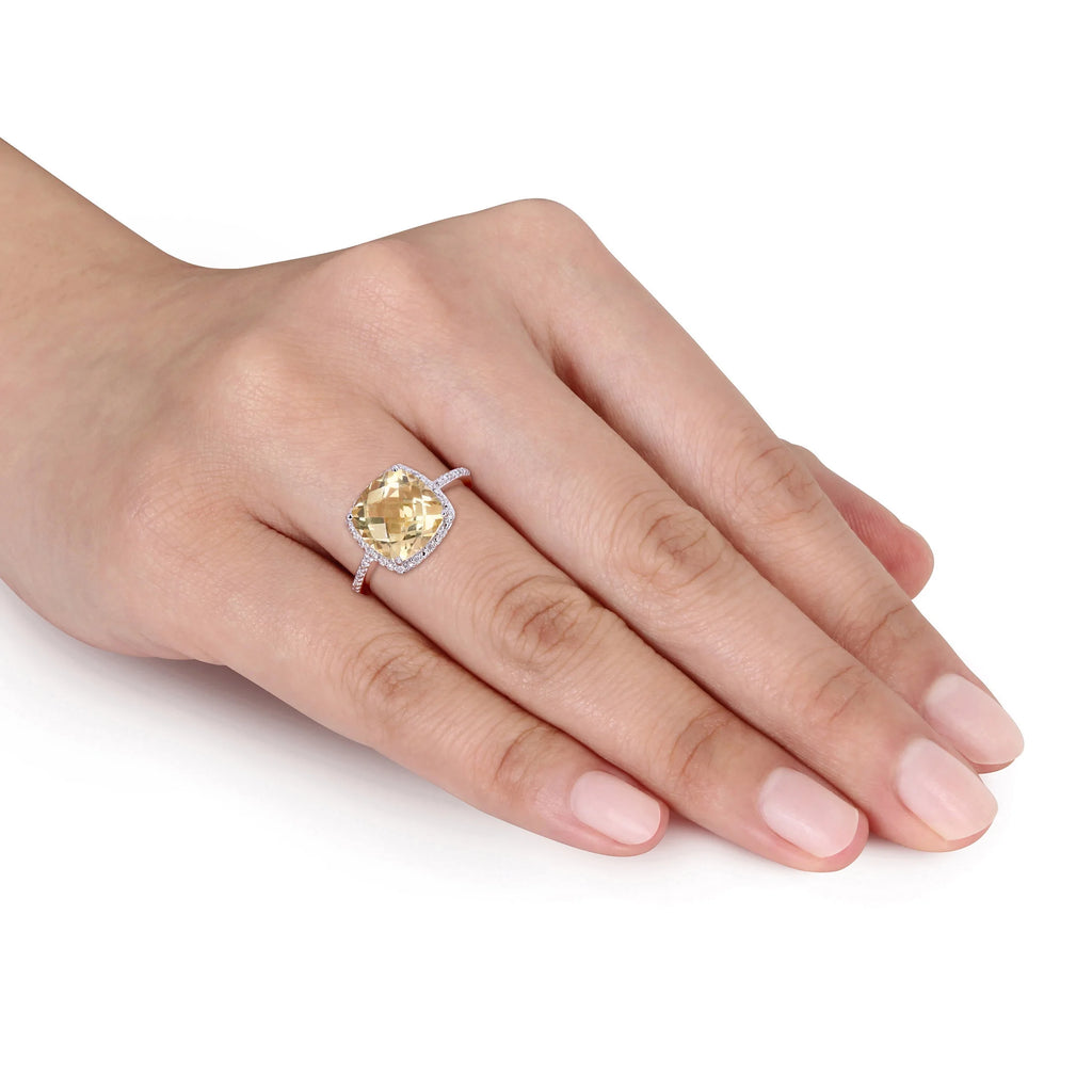Sterling Silver Citrine and Diamond Halo Ring A438408