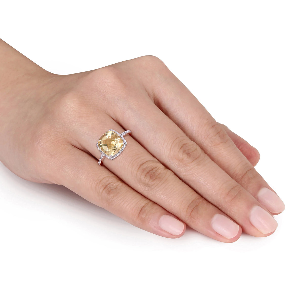Sterling Silver Citrine and Diamond Halo Ring A438408