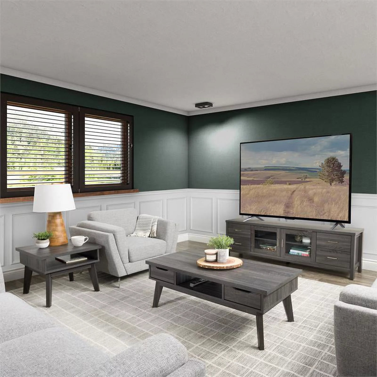Dark Gray Engineered Wood Coffee Table with Drawers K36744