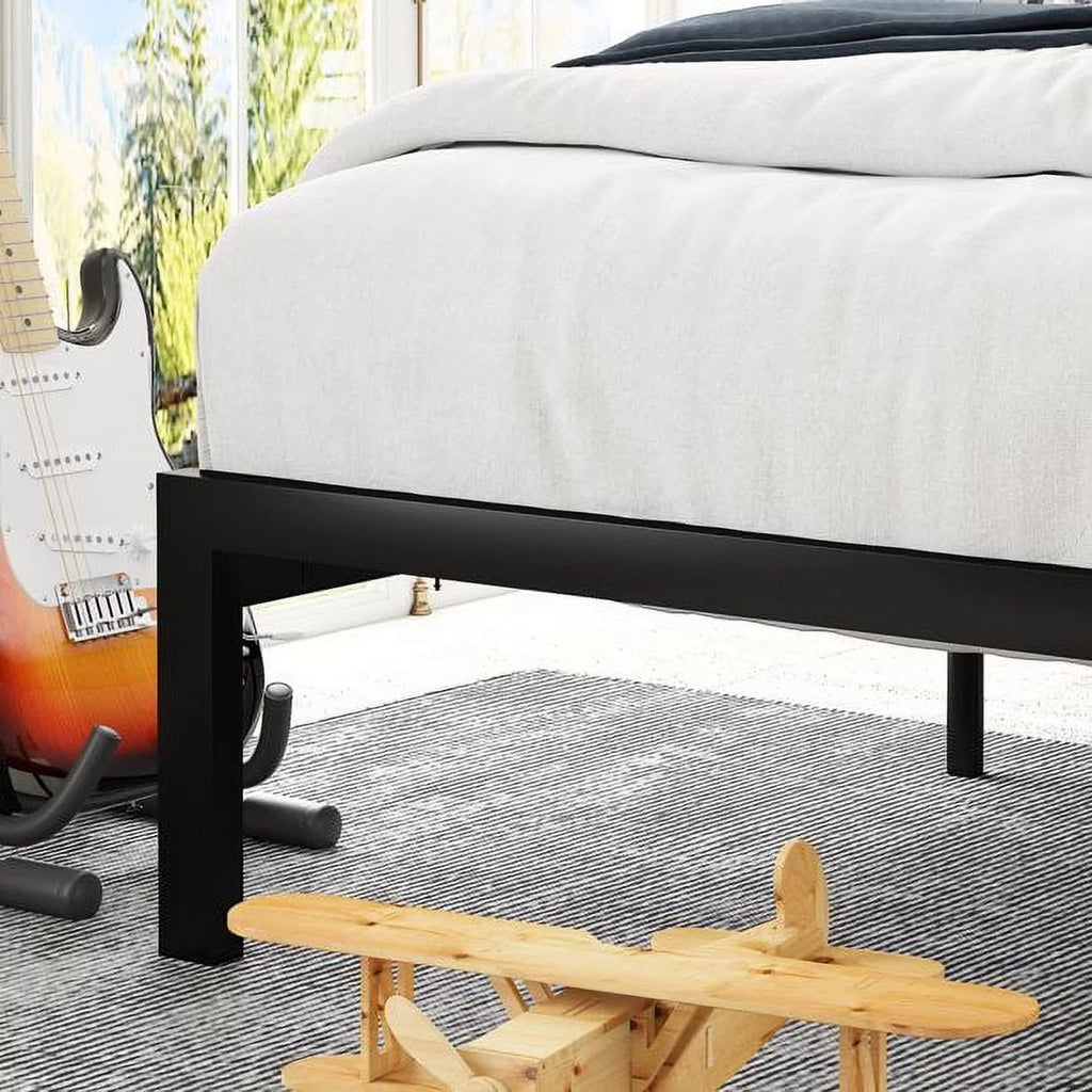 Twin Size Platform Bed Frame with Wood Headboard and Metal Slats F99101