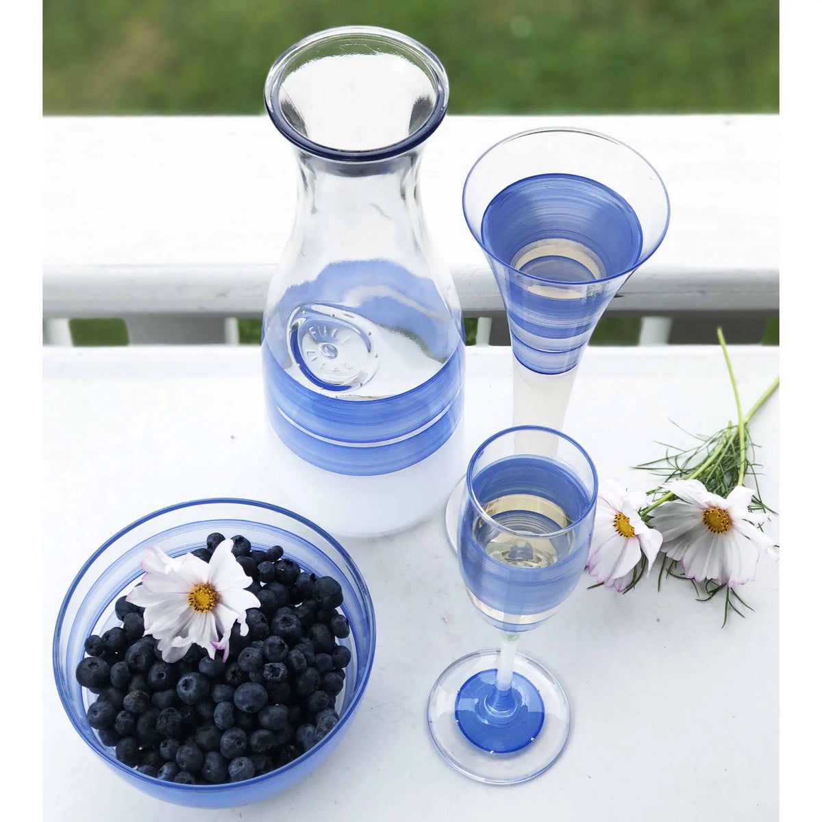 Blue and Clear Striped Wine Glasses Set of 2 T843928
