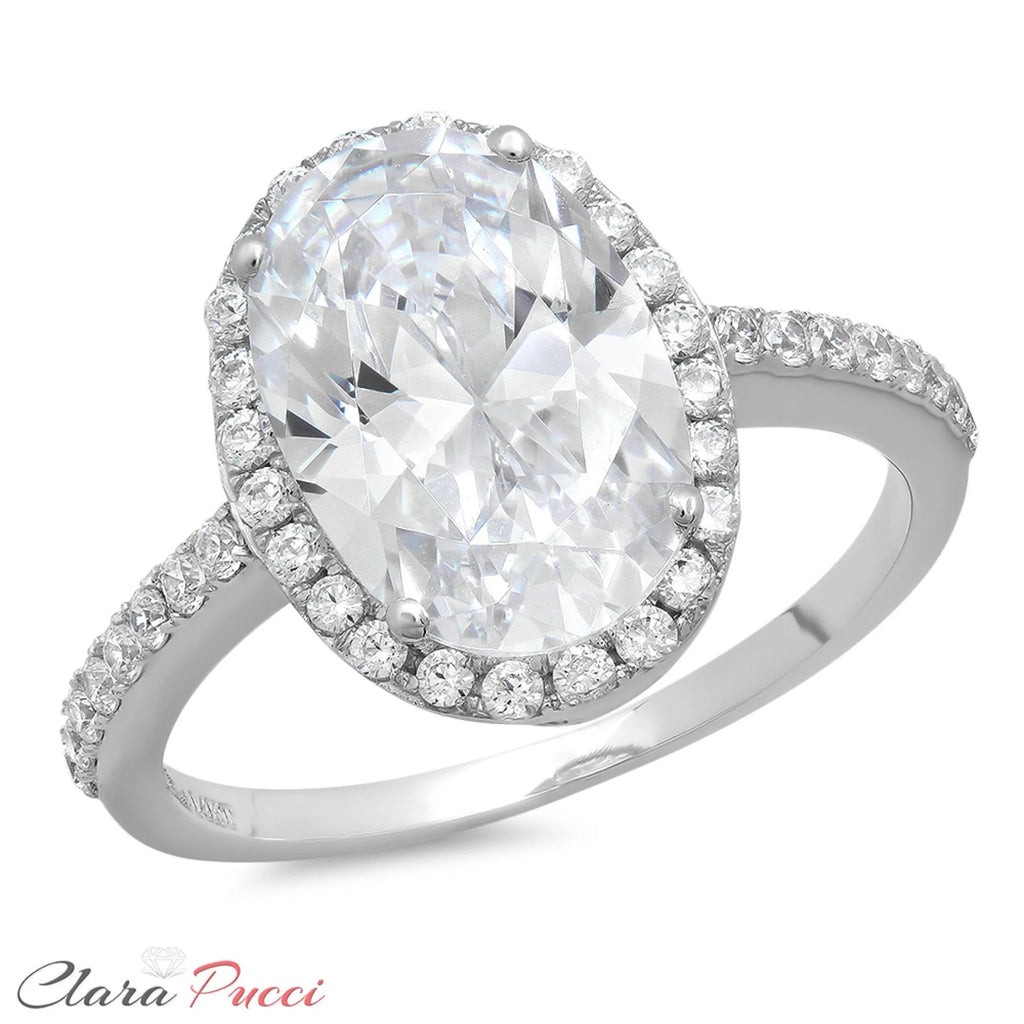 18K White Gold Halo Engagement Ring with Crystal side stones B50636