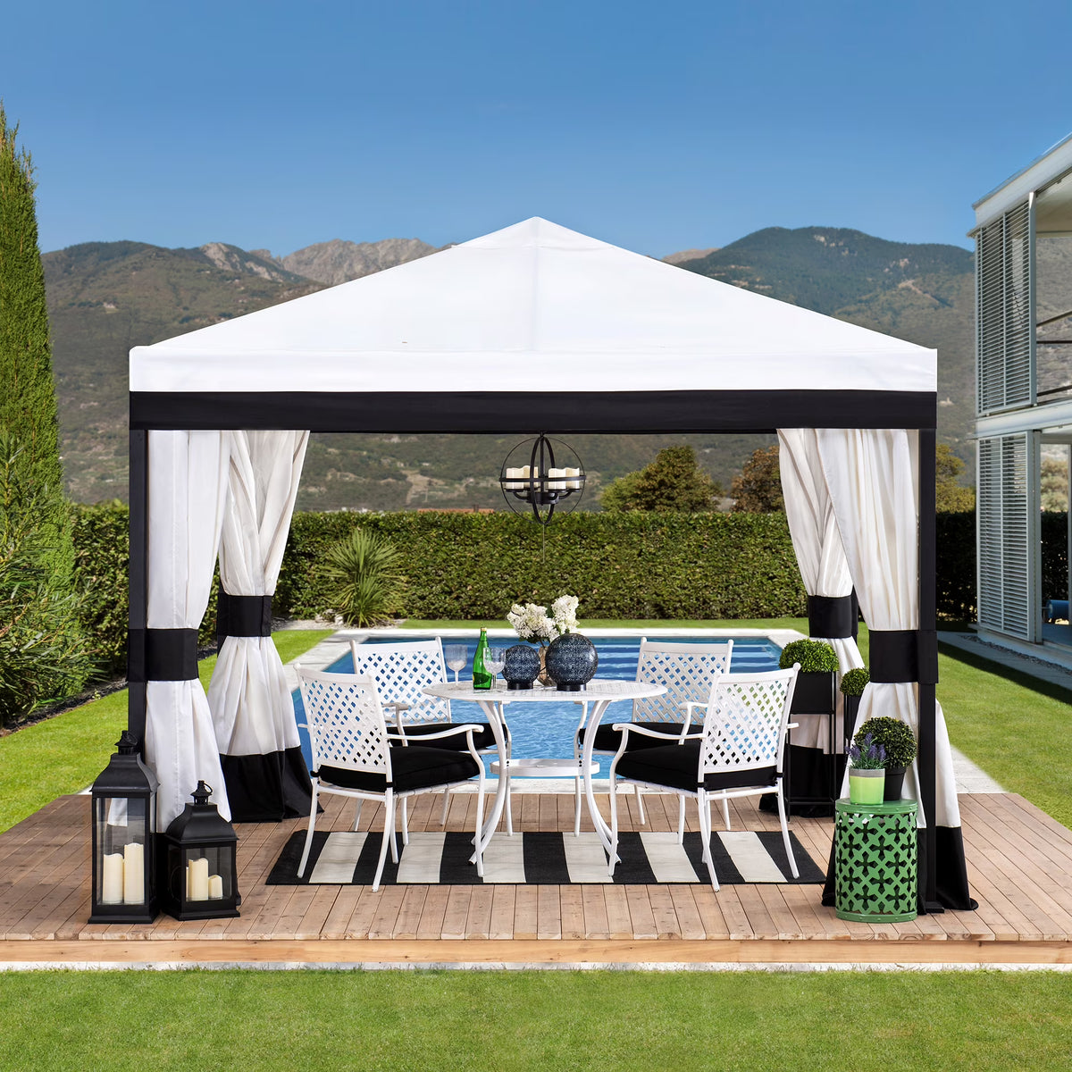 Black and White Steel Gazebo with Mosquito Netting R261540
