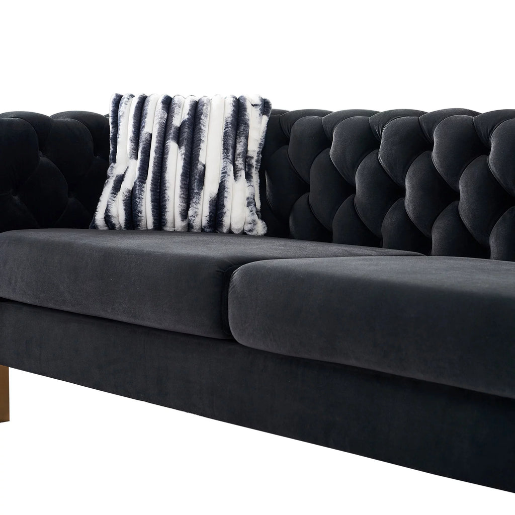 Modern Velvet Tufted Sofa with 2 Pillows S77319