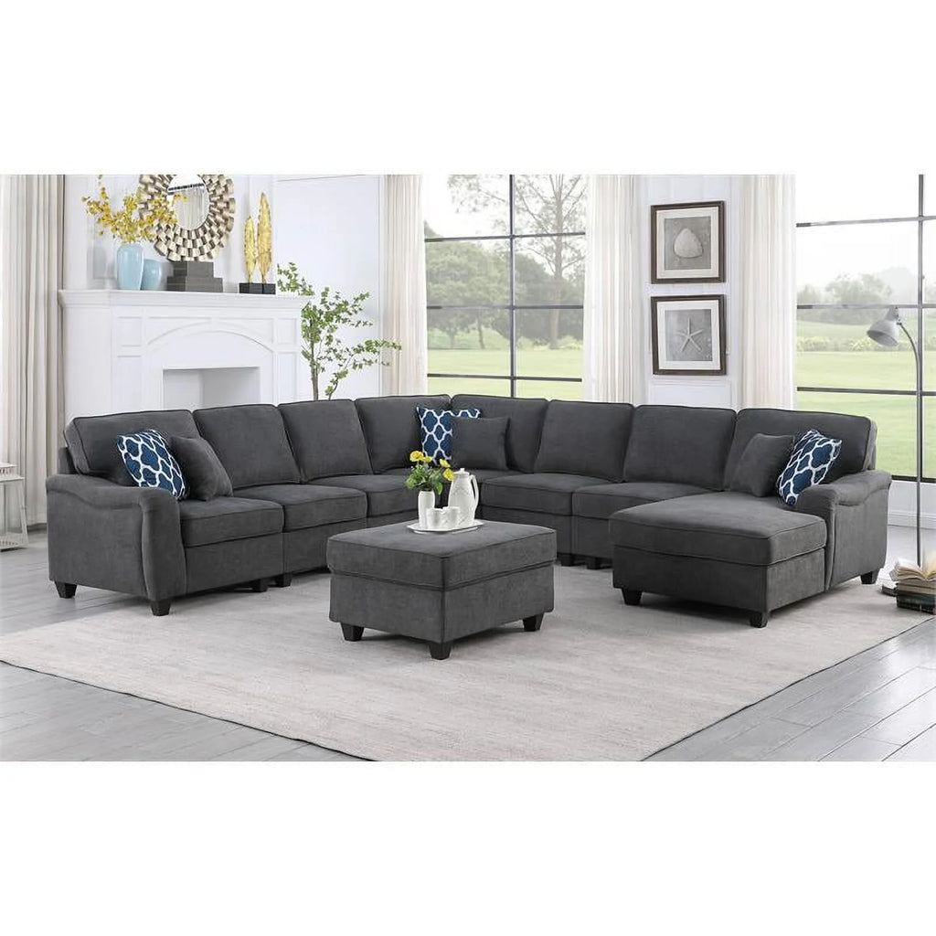 Dark Gray Woven Fabric 8Pc Modular Sectional Sofa with Ottoman V7570