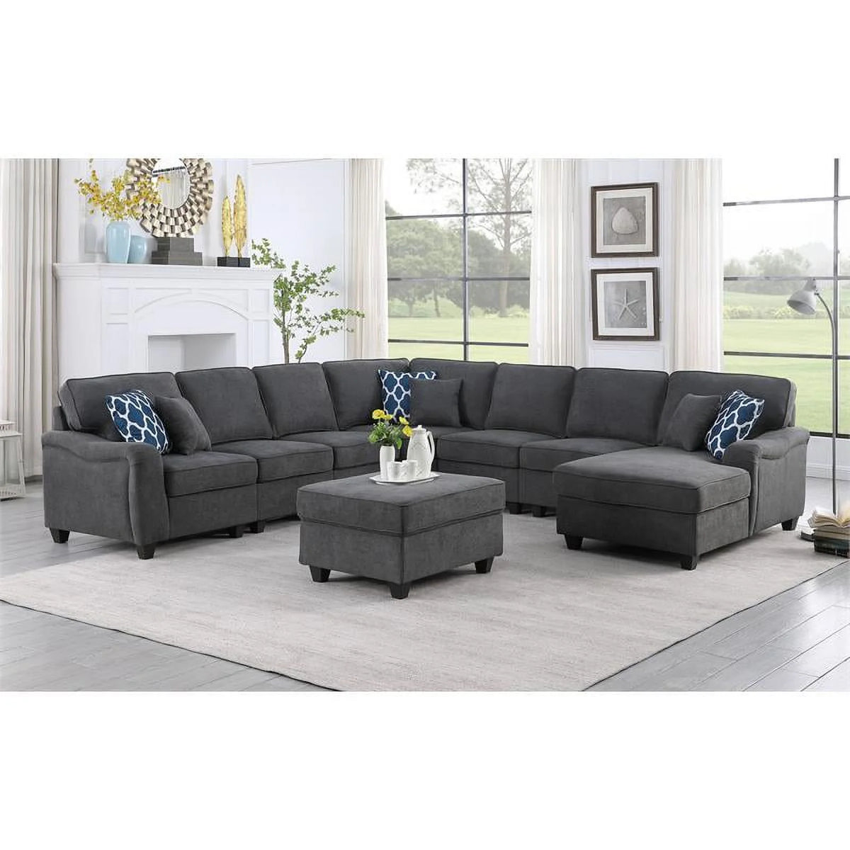Dark Gray Woven Fabric 8Pc Modular Sectional Sofa with Ottoman V7570