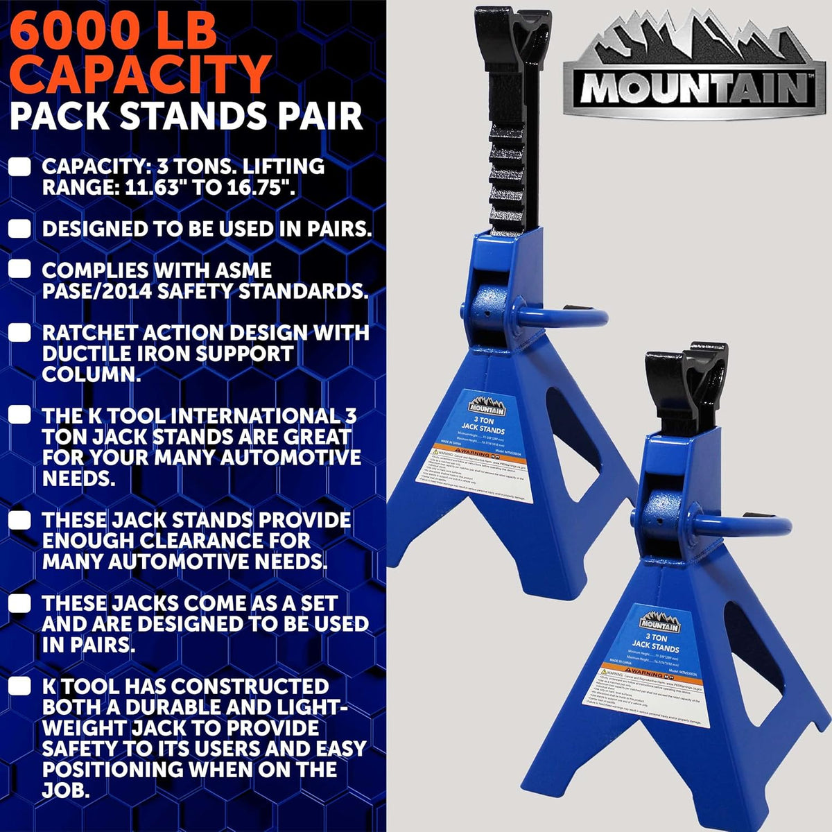 3 Ton Steel Jack Stands Pair K381604