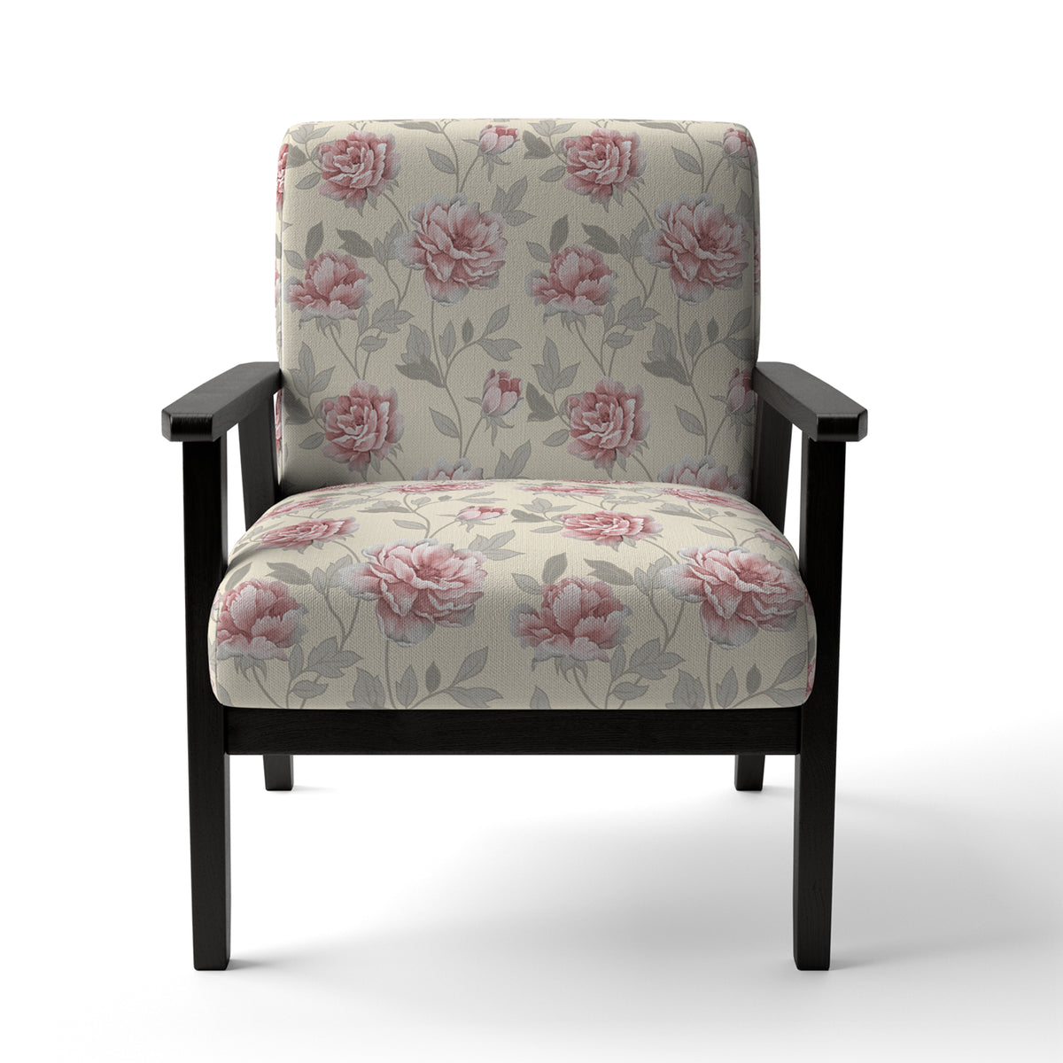 Pink Flowers and Grey Leaf Upholstered Accent Chair G525