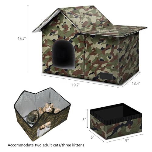 Large Weatherproof Collapsible Cat House with Removable Soft Mat and Bowl I423