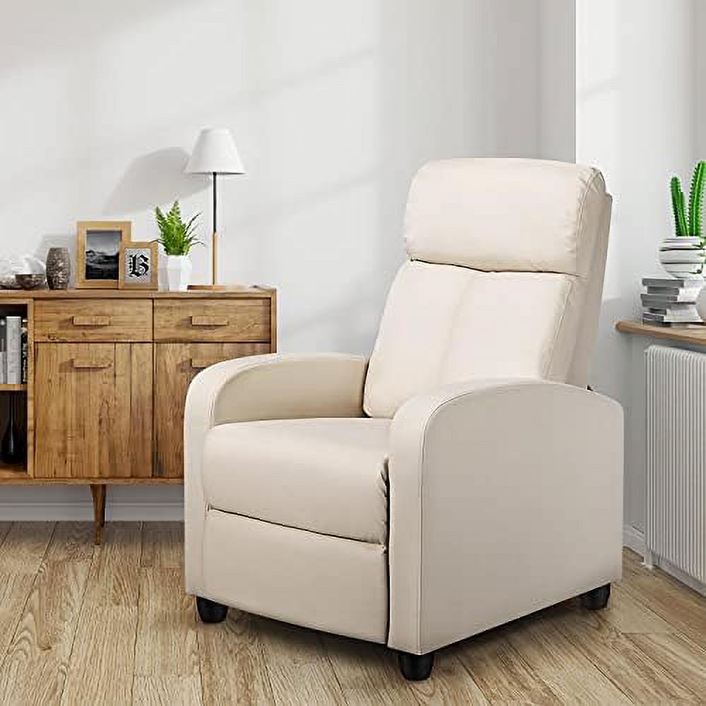 Beige PU Leather Reclining Single Sofa V88169