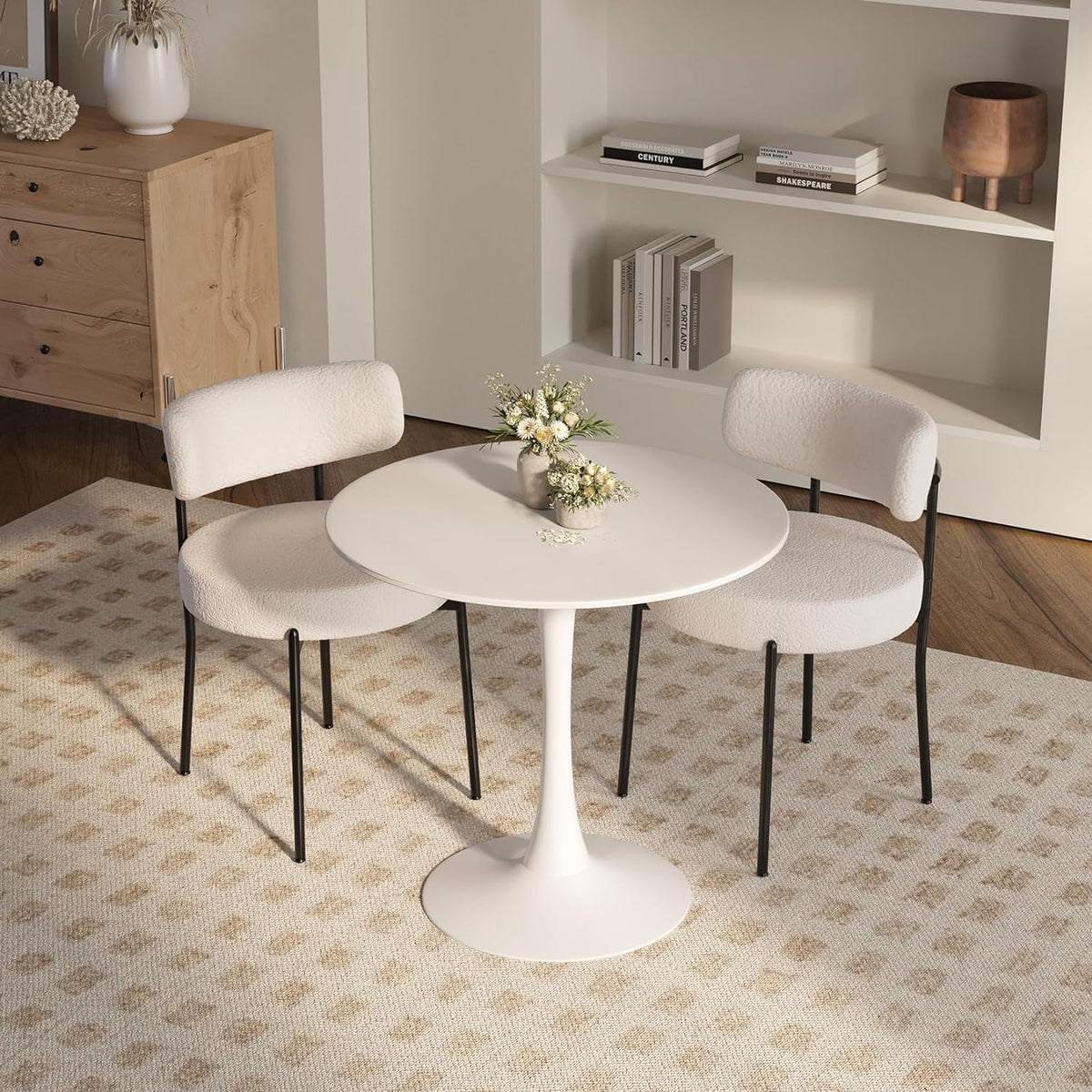 Round Dining Table Set for 2, 3 Pieces White Z700095