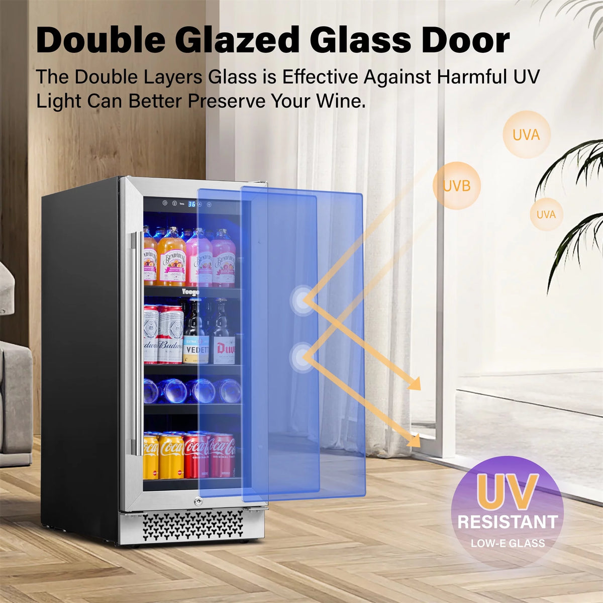 15 Beverage Refrigerator 80 Cans Glass Door Lock O790832