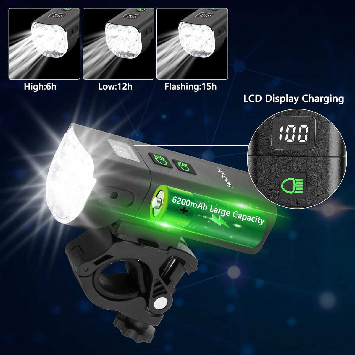 6*T6 LED Bike Light Set USB Rechargeable Waterproof Pack of 2 M272