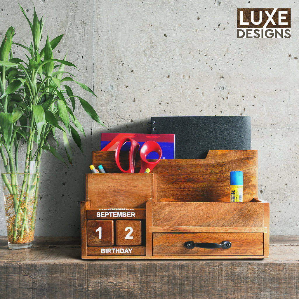Wooden Mail Organizer with Drawer J960437