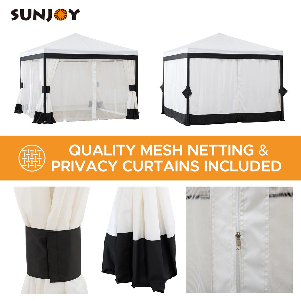 Black and White Steel Gazebo with Mosquito Netting R261540