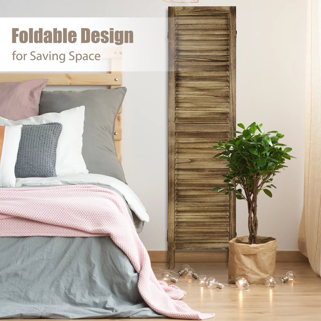 8 Panel Folding Room Divider Privacy Screen 5.6Ft Tall Brown Y6201