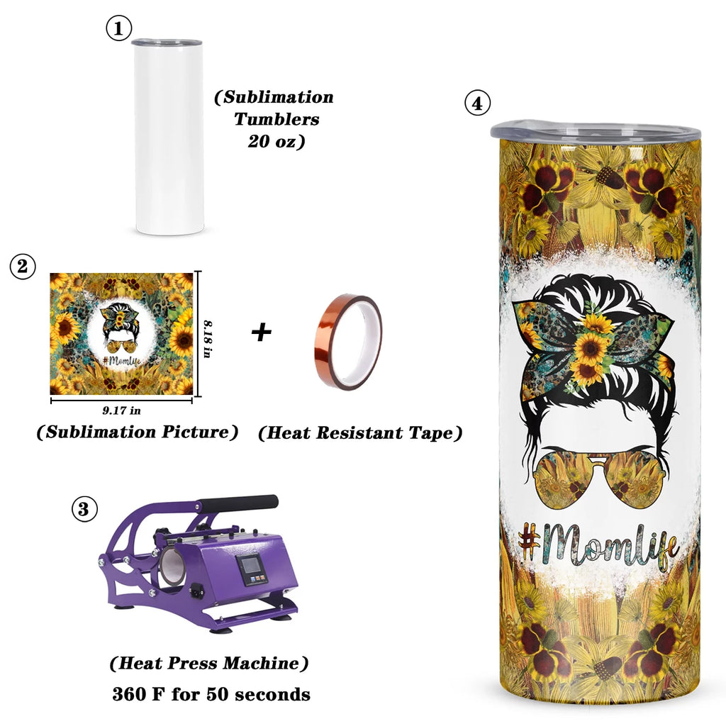 8 Pack 20 Oz Stainless Steel Sublimation Tumblers with Lid Straw O349982