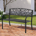 Black Steel Patio Bench with Back and Cast Iron Armrest M968