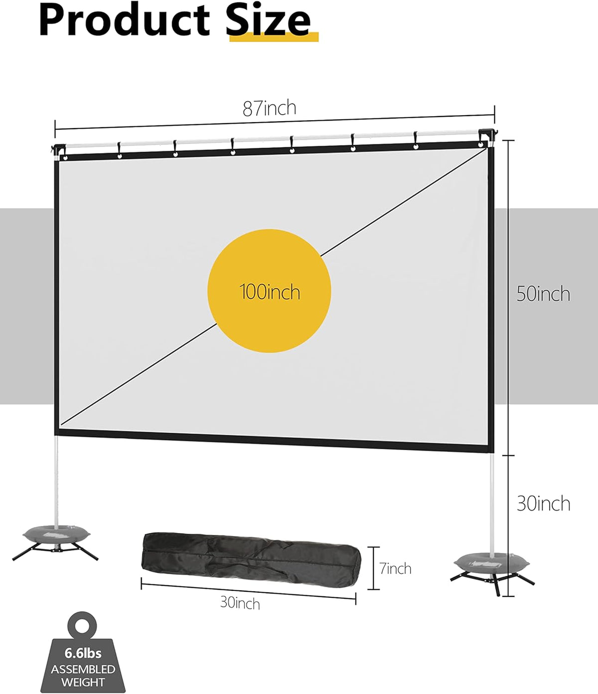 100 Inch 16:9 Portable Projector Screen with Stand and Carry Bag R790