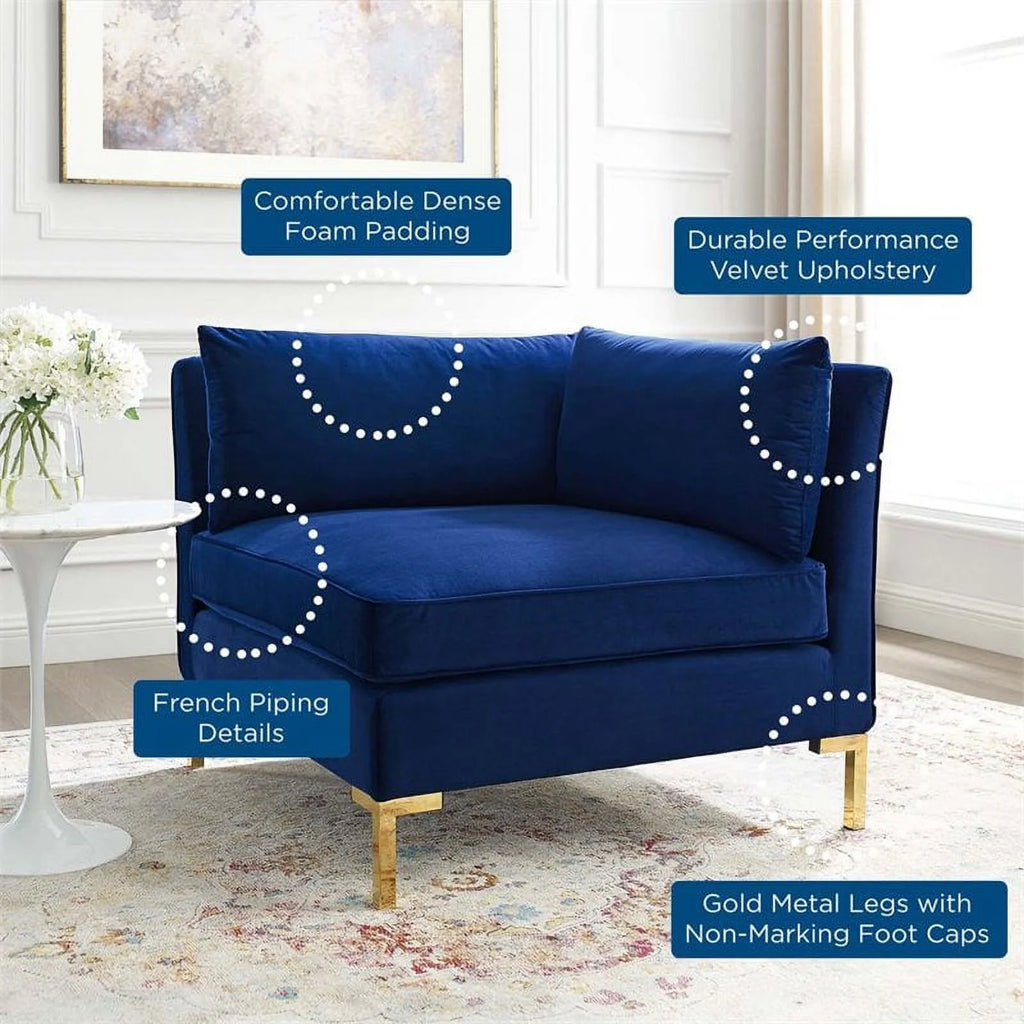 Navy Velvet Upholstered Corner Sectional Chair D60362