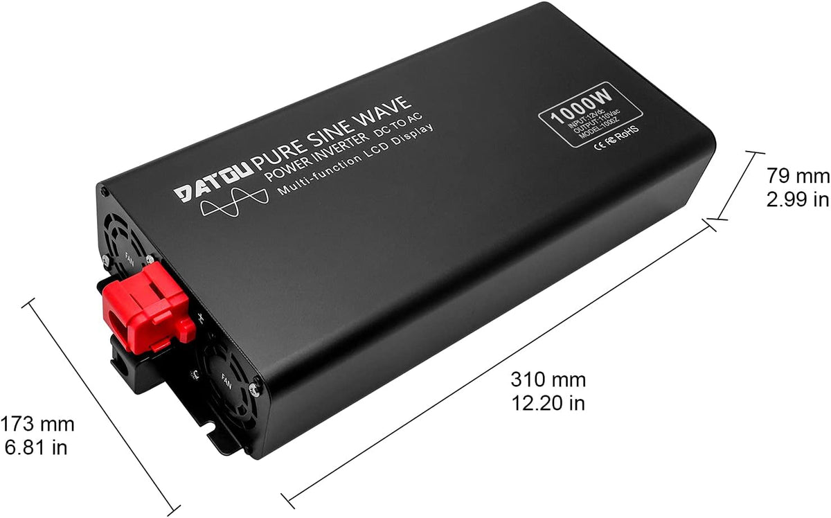 1000W Pure Sine Wave Power Inverter DC 12V to 110V AC with Remote Control and LCD Display X99317