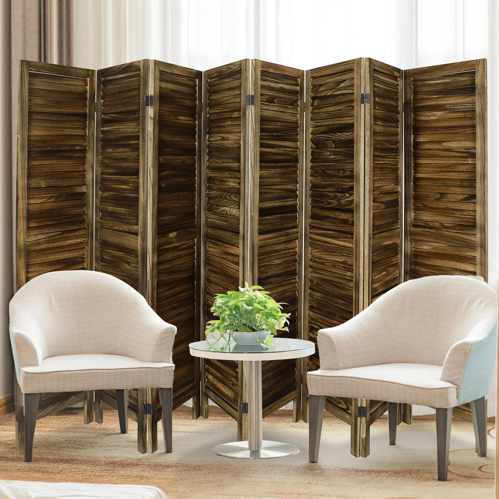 8 Panel Folding Room Divider Privacy Screen 5.6Ft Tall Brown Y6201